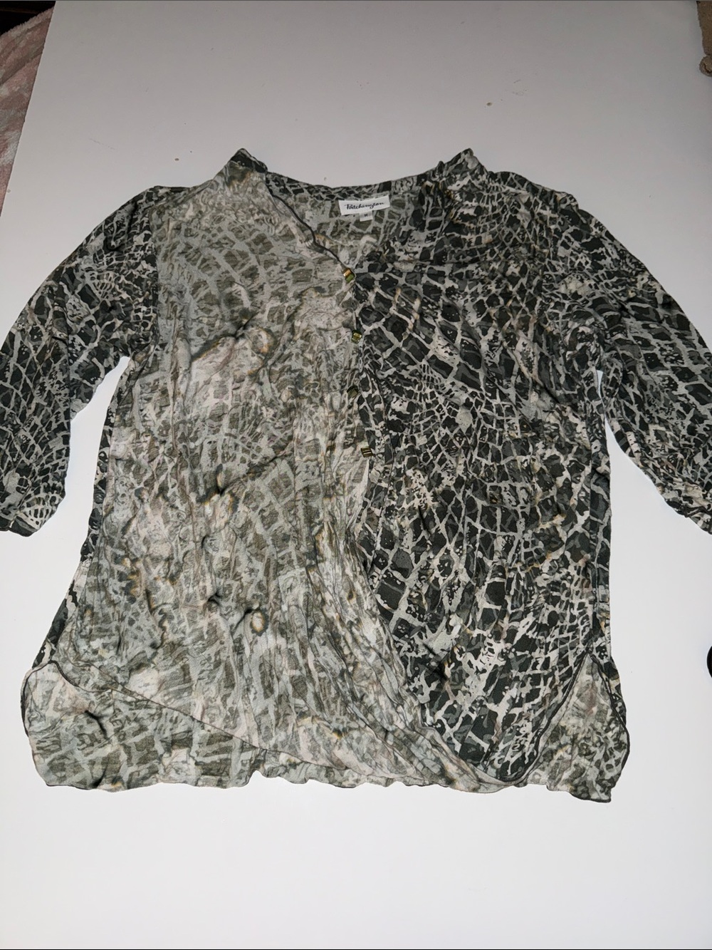 Patchington Animal-Pattern Wrap Blouse in Black & White